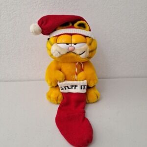 Vintage 1981 DAKIN Garfield Christmas "Stuff It" Santa Plush Knit Stocking 10"